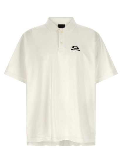 Polo Shirt by Balenciaga for men in cotton white presents a crisp silhouette, artfully detailed with a crisp short-sleeve and crisp .