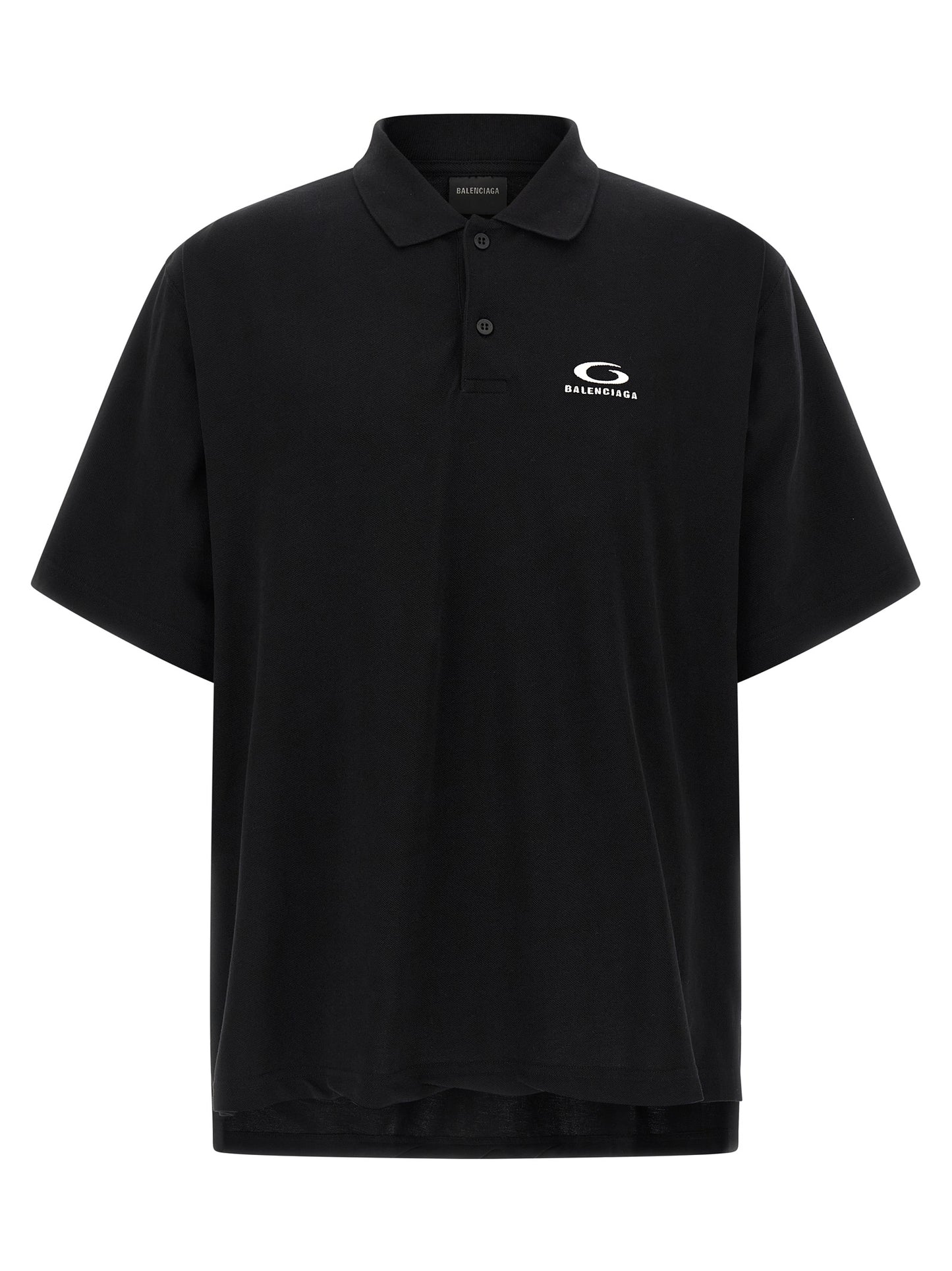 Polo Shirt by Balenciaga for men in cotton black presents a distinguished silhouette, showcasing a sophisticated and distinguished short-sleeve for a truly distinguished finish.
