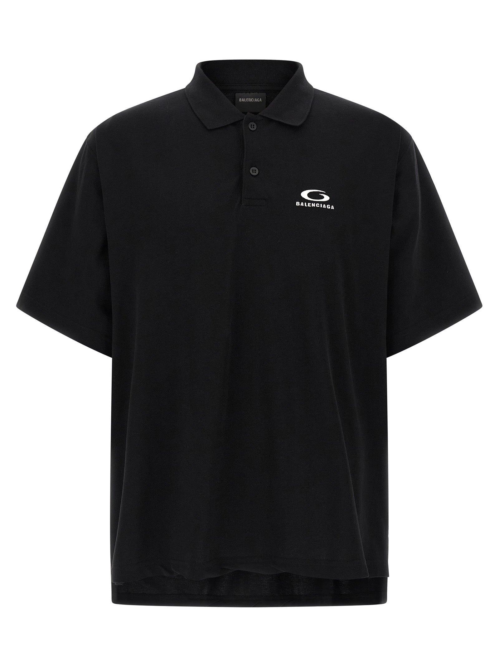 Polo Shirt by Balenciaga for men in cotton black presents a distinguished silhouette, showcasing a sophisticated and distinguished short-sleeve for a truly distinguished finish.