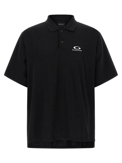 Polo Shirt by Balenciaga for men in cotton black presents a distinguished silhouette, showcasing a sophisticated and distinguished short-sleeve for a truly distinguished finish.