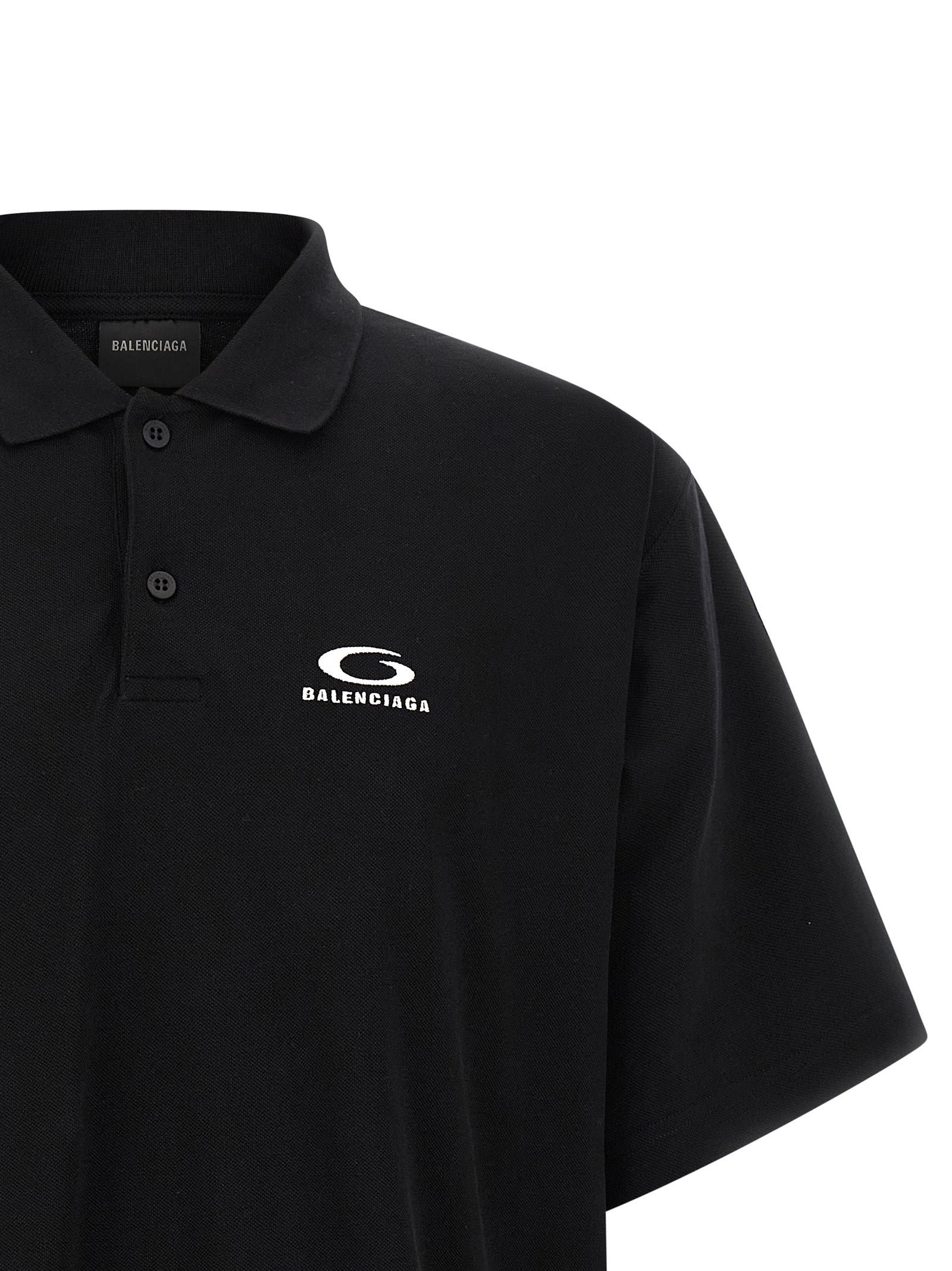Polo Shirt by Balenciaga for men in cotton black presents a sleek silhouette, featuring a refined and for a sleek finish.