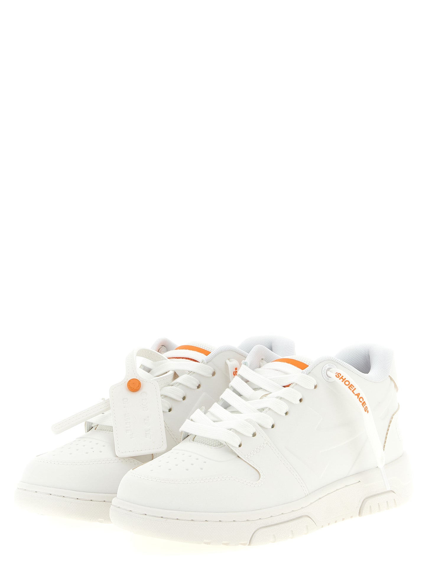 Athletic Sneakers by Off-White for women in tu polyester orange, white & signature showcases a architectural silhouette, artfully capturing the essence of the Women's Athletic TU Polyester Sneakers with its signature architectural athletic style construction.