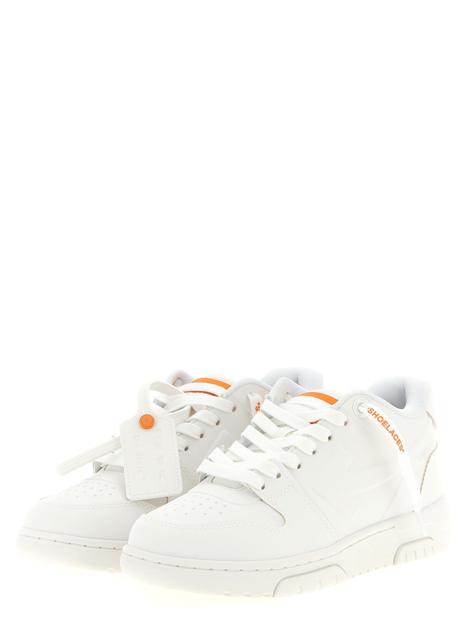 Athletic Sneakers by Off-White for women in tu polyester orange, white & signature showcases a architectural silhouette, artfully capturing the essence of the Women's Athletic TU Polyester Sneakers with its signature architectural athletic style construction.