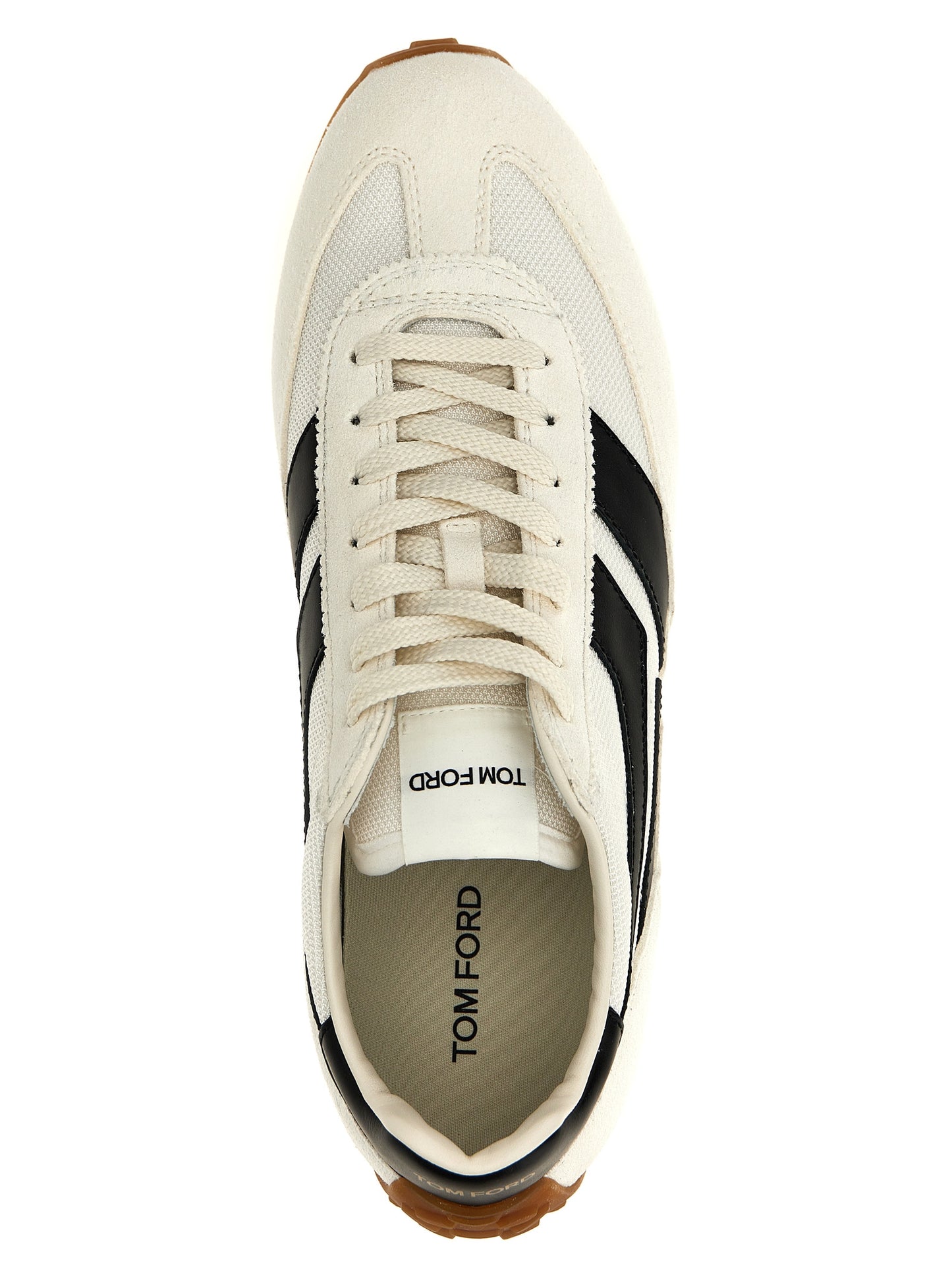Athletic Sneakers by Tom Ford for men in suede calf leather & polyester bicolour, black & white showcases an impeccable silhouette, defined by an impeccable athletic style design that perfectly captures the essence of the Men's Athletic Suede Calf Leather & Polyester Sneakers.