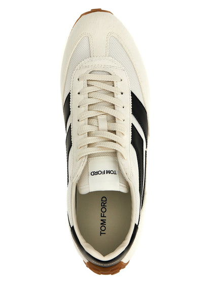 Athletic Sneakers by Tom Ford for men in suede calf leather & polyester bicolour, black & white showcases an impeccable silhouette, defined by an impeccable athletic style design that perfectly captures the essence of the Men's Athletic Suede Calf Leather & Polyester Sneakers.
