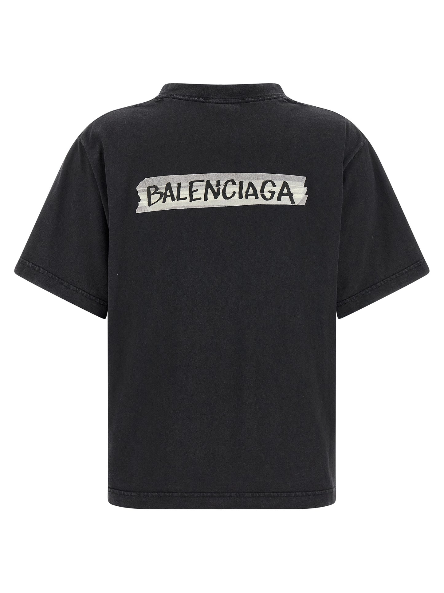 T-Shirt by Balenciaga for women in cotton black & print showcases a chic silhouette, artfully detailed with a chic and for a chic finish.