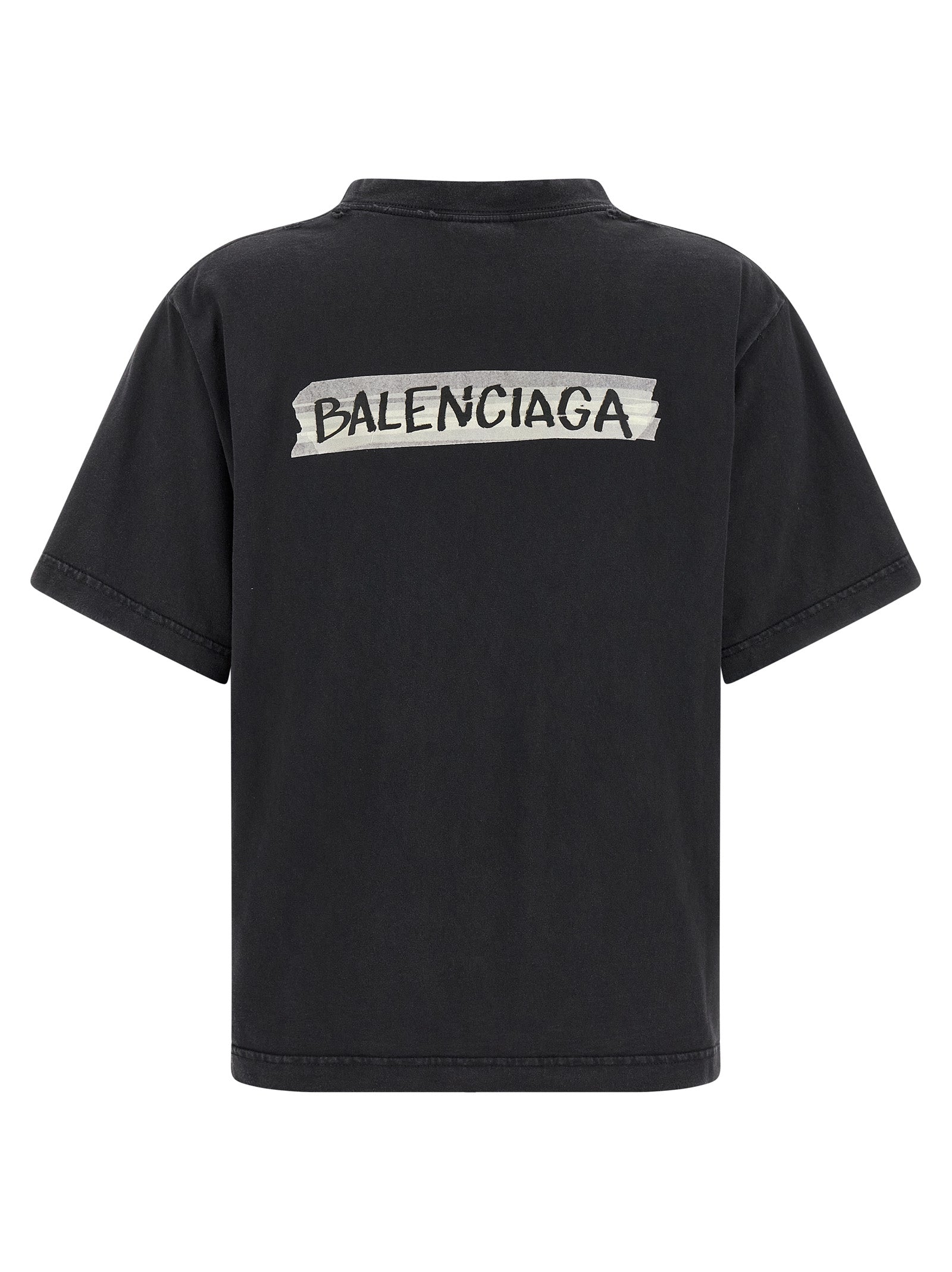 T-Shirt by Balenciaga for women in cotton black & print showcases a chic silhouette, artfully detailed with a chic and for a chic finish.