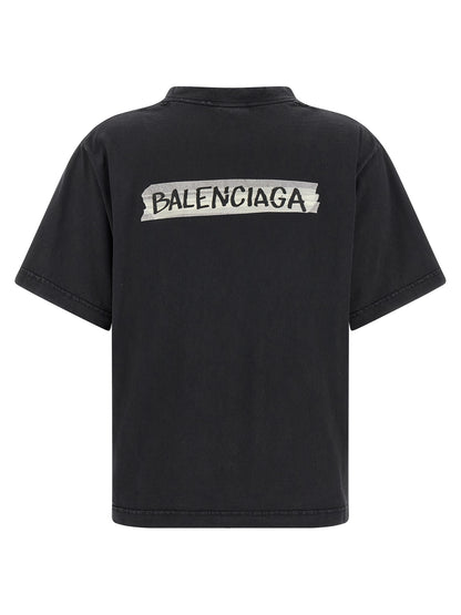 T-Shirt by Balenciaga for women in cotton black & print showcases a chic silhouette, artfully detailed with a chic and for a chic finish.