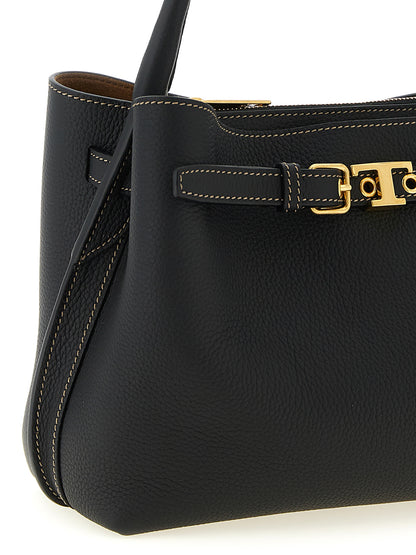 Mini Handbag by Tod's for women in calfskin leather black & signature presents a ornamental silhouette, showcasing a secure zipper & buckle, ample built-in-compartments, and versatile shoulder-strap, adjustable-strap & belt-strap for a ornamental finish.