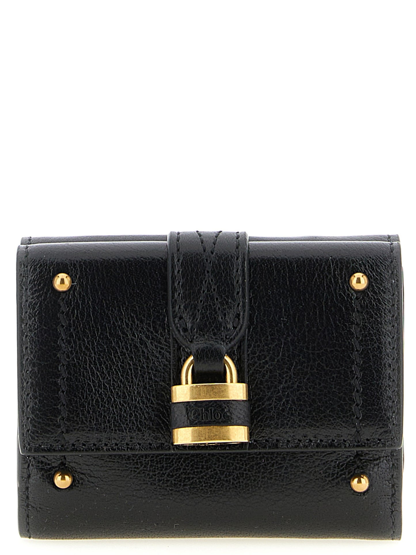 Cardholder Card Case by Chloé for women in brass & buffalo leather black & gold features a distinguished silhouette, showcasing the distinguished design of the Paddington Brass & Buffalo Leather Cardholder Card Case with refined card-organization trifold.