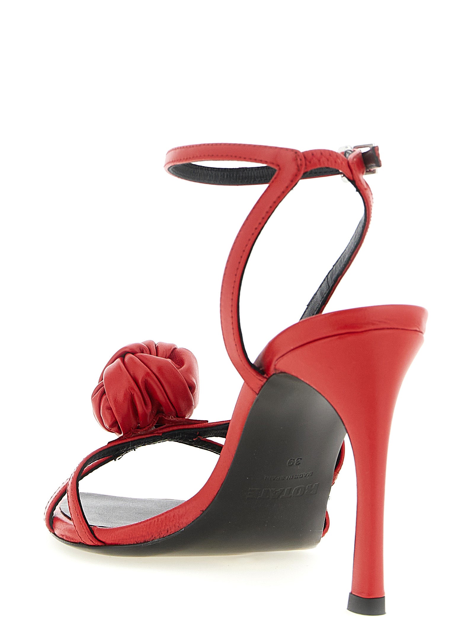 Stiletto Ankle Strap Sandals by ROTATE BIRGER CHRISTENSEN for women in calfskin leather and multicolor & red presents a captivating silhouette, showcasing the signature style of the Women's Calfskin Leather Stiletto Ankle Strap Sandals with a captivating stiletto and captivating .