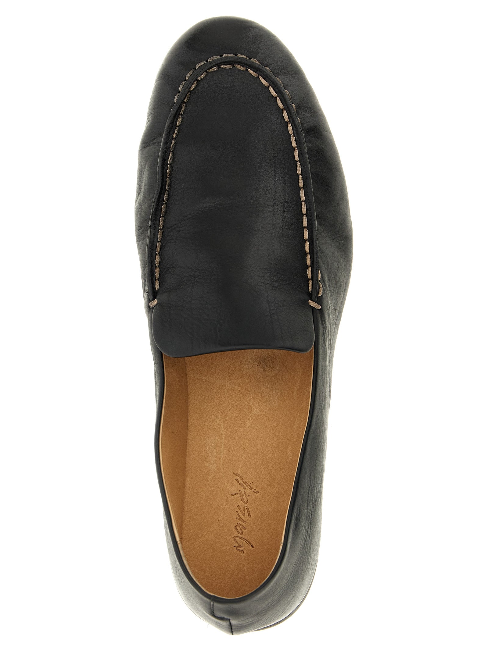 Loafer Slip-On Shoes by Marsell for men in calfskin leather black showcases a resplendent Men's Calfskin Leather Loafer Slip-On Shoes aesthetic, defined by its resplendent and elegant .