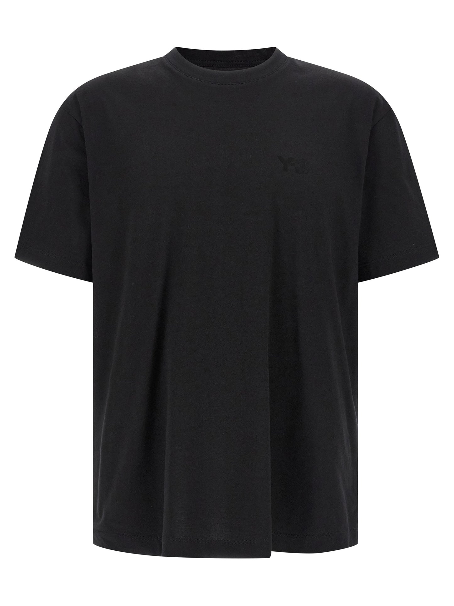 T-Shirt by Y-3 for men in cotton satin black features a plush silhouette, showcasing a sophisticated crew neckline and short-sleeve for a truly plush finish.