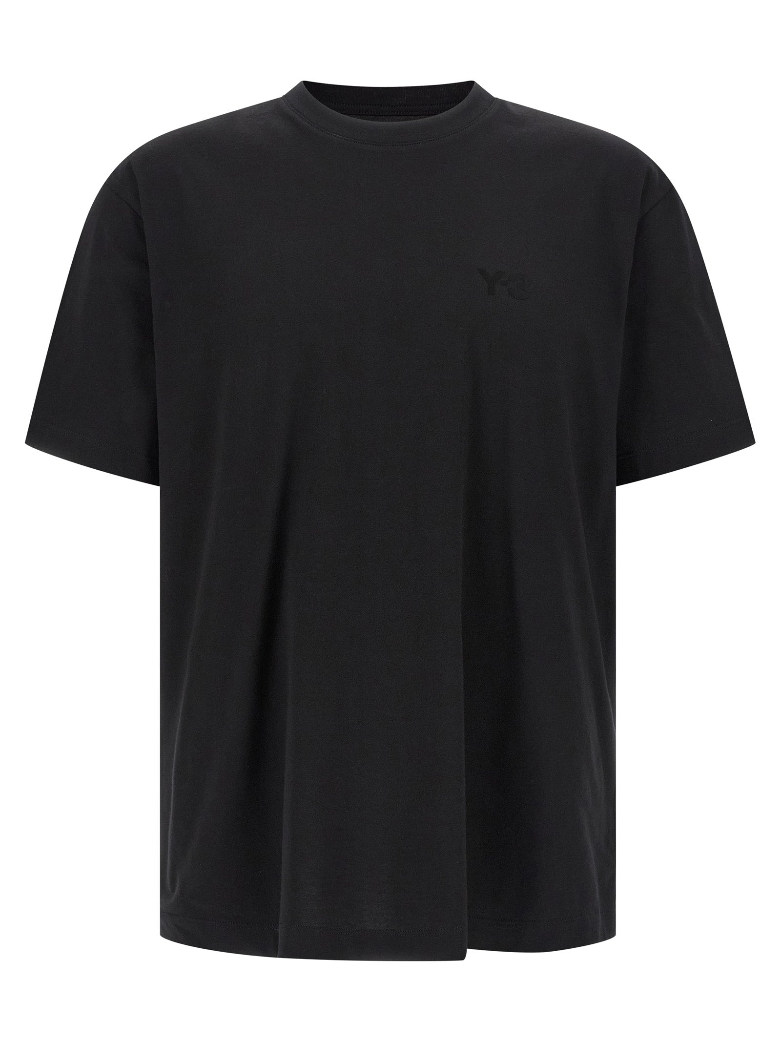 T-Shirt by Y-3 for men in cotton satin black features a plush silhouette, showcasing a sophisticated crew neckline and short-sleeve for a truly plush finish.