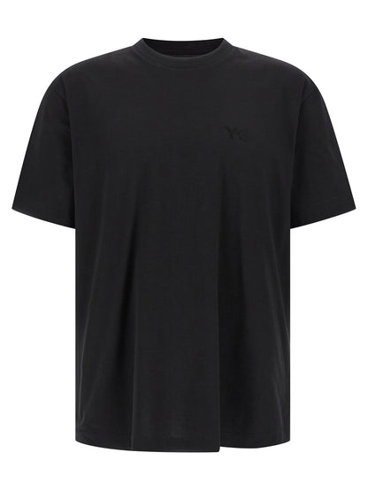 T-Shirt by Y-3 for men in cotton satin black features a plush silhouette, showcasing a sophisticated crew neckline and short-sleeve for a truly plush finish.