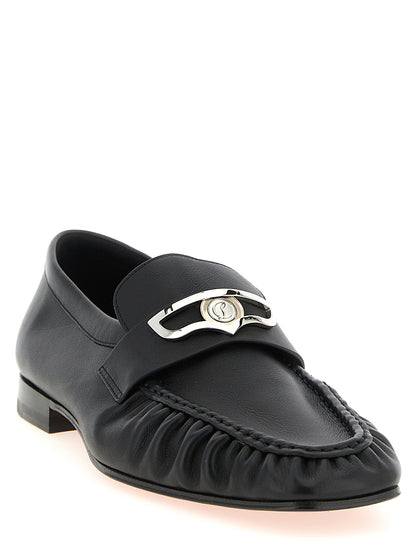 Loafer Slip-On Shoes by Christian Louboutin for men in bos taurus nappa calfskin leather black features an ergonomic silhouette, perfectly showcasing Men's Bos Taurus Nappa Calfskin Leather Loafer Slip-On Shoes with its distinct and elegant square toe style.