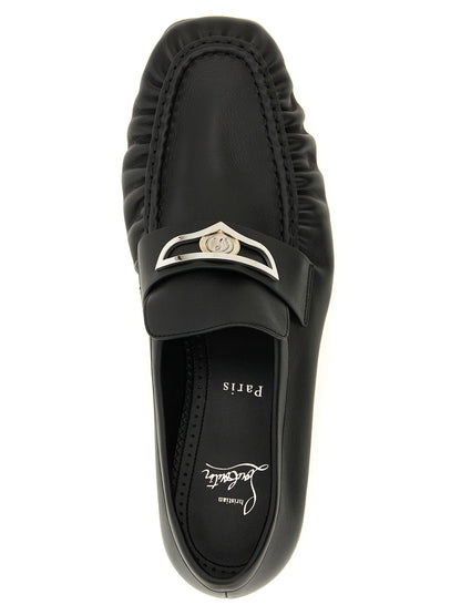 Loafer Slip-On Shoes by Christian Louboutin for men in bos taurus nappa calfskin leather black features an dynamic silhouette from the Men's Bos Taurus Nappa Calfskin Leather Loafer Slip-On Shoes collection, defined by a dynamic square toe style and for a dynamic look.