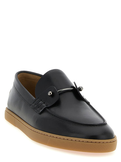 Christian Louboutin Men's Calfskin Leather Loafer Slip-On Lace-Up Shoes - Black