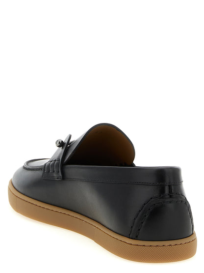 Christian Louboutin Men's Calfskin Leather Loafer Slip-On Lace-Up Shoes - Black