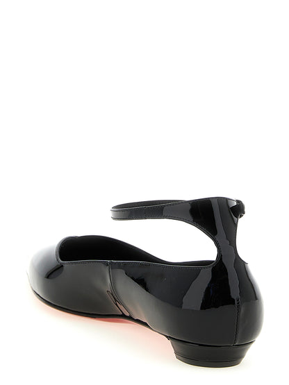 Ballet Flat Shoes by Christian Louboutin for women in calfskin leather black, red & signature showcases a enchanting silhouette as part of the Women's Calfskin Leather Ballet Flat Shoes collection, defined by a enchanting pointed toe style and for a enchanting look.