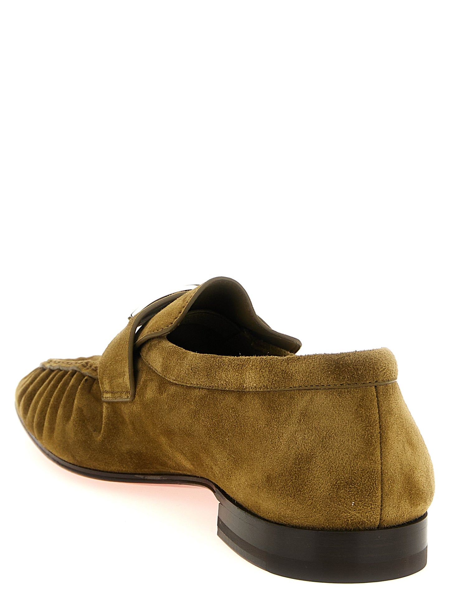 Loafer Slip-On Shoes by Christian Louboutin for men in calfskin leather brown & signature features an effortless chic silhouette, showcasing the Men's Calfskin Leather Loafer Slip-On Shoes design with an effortless chic and a square toe style for a effortless chic look.