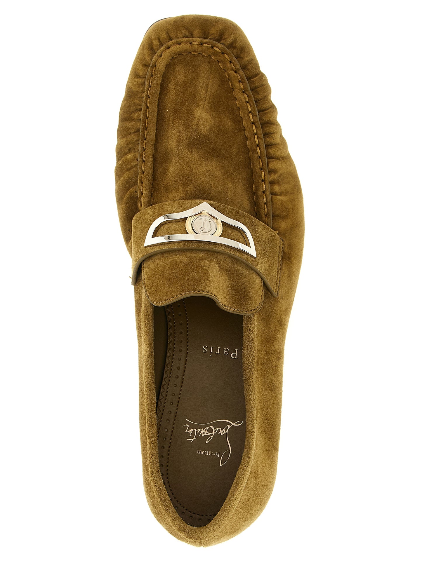 Loafer Slip-On Shoes by Christian Louboutin for men in calfskin leather brown & signature features an dynamic silhouette from the Men's Calfskin Leather Loafer Slip-On Shoes collection, defined by a dynamic square toe style and for a dynamic look.