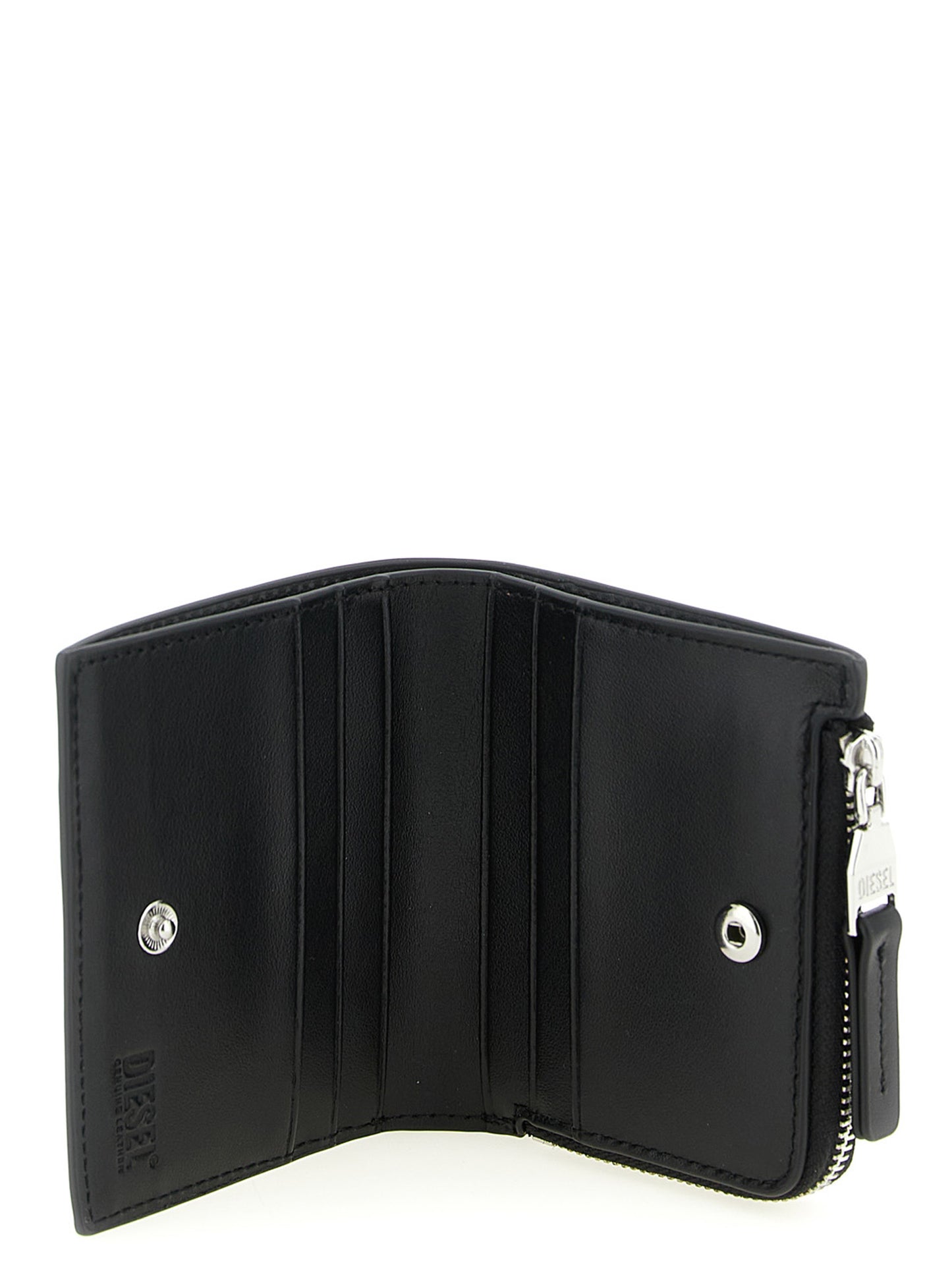 Cardholder Card Case by Diesel for women in leather & metal black & signature features a polished 1 Dr Leather & Metal Cardholder Card Case design with polished card-organization.