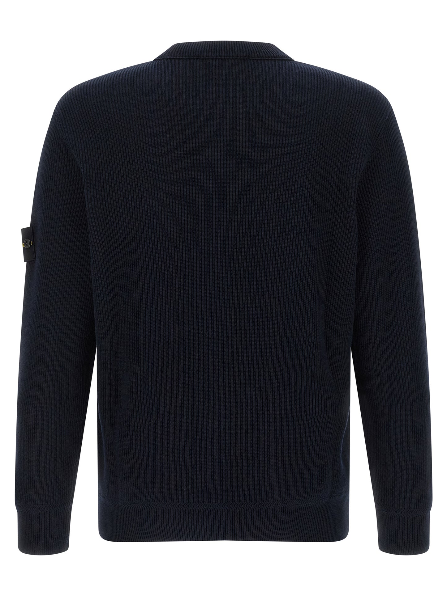 Cardigan by Stone Island for men in organic cotton blue presents a textural silhouette, artfully finished with a textural and for a sophisticated, textural look.