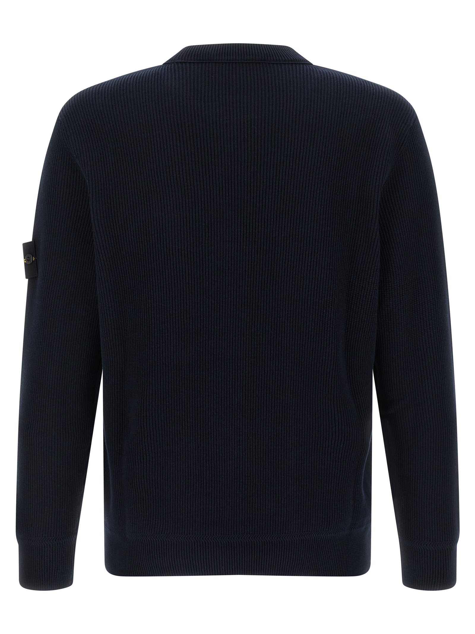 Cardigan by Stone Island for men in organic cotton blue presents a textural silhouette, artfully finished with a textural and for a sophisticated, textural look.