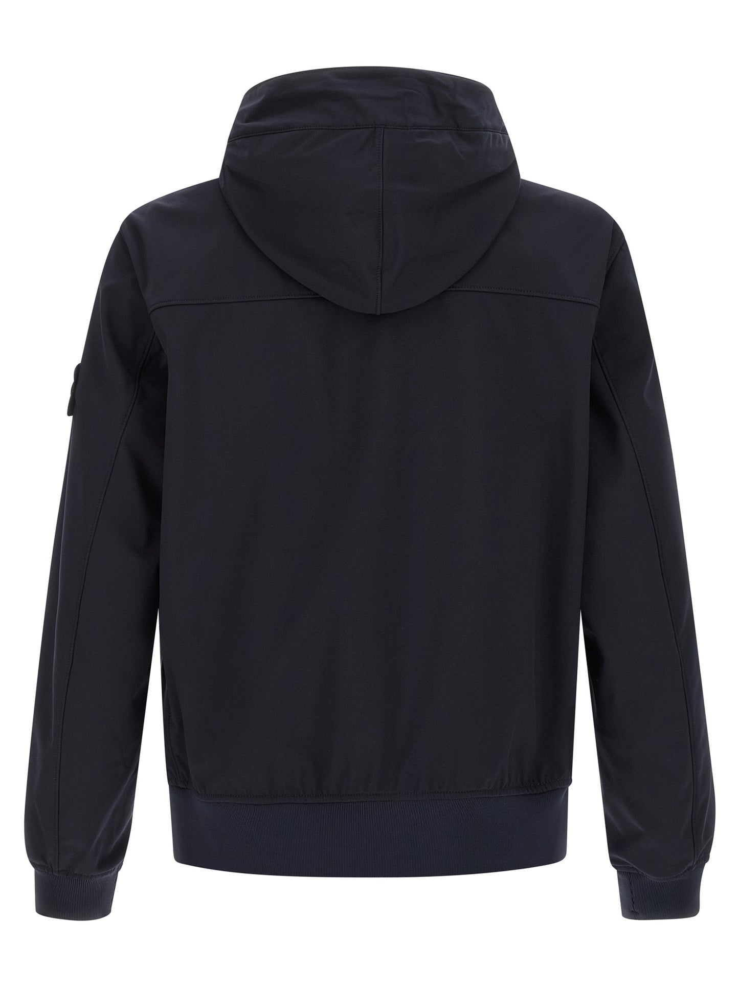 Hooded Windbreaker Jacket by Stone Island for men in stretch polyester canvas blue showcases a urban chic silhouette, detailed with a urban chic hooded high-neck neckline and functional pockets, hooded & windproof for a polished finish.