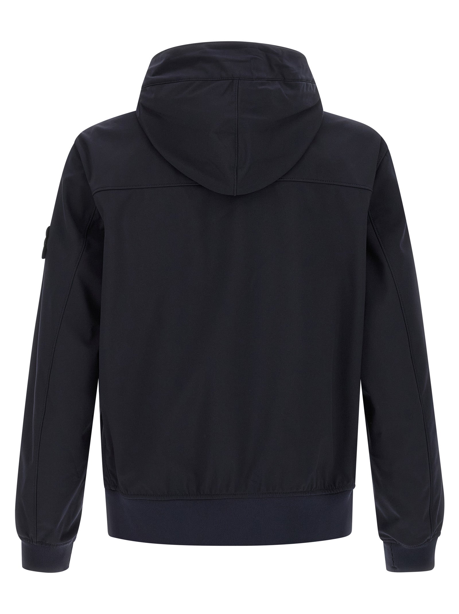Hooded Windbreaker Jacket by Stone Island for men in stretch polyester canvas blue showcases a urban chic silhouette, detailed with a urban chic hooded high-neck neckline and functional pockets, hooded & windproof for a polished finish.