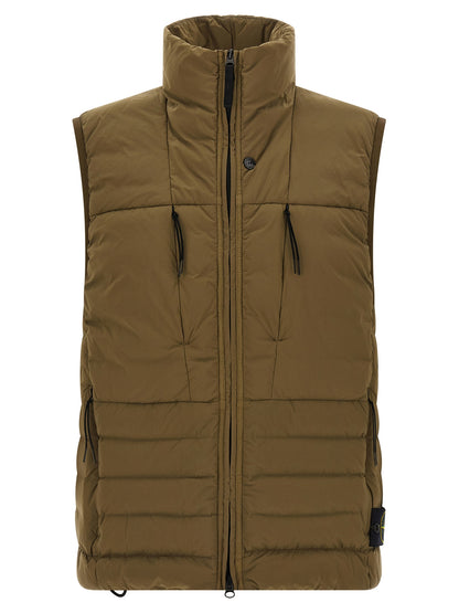 Vest by Stone Island for men in polyamide & goose-down bicolour & green features a chic silhouette, expertly detailed with a refined and premium lightweight & insulated for a truly chic look.