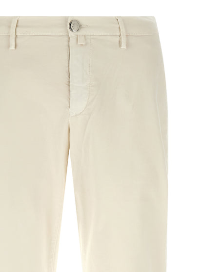 Chinos Pants by Jacob Cohen for men in stretch cotton white features an contemporary silhouette, showcasing a sophisticated straight-leg and long with a refined low rise for a truly contemporary aesthetic.