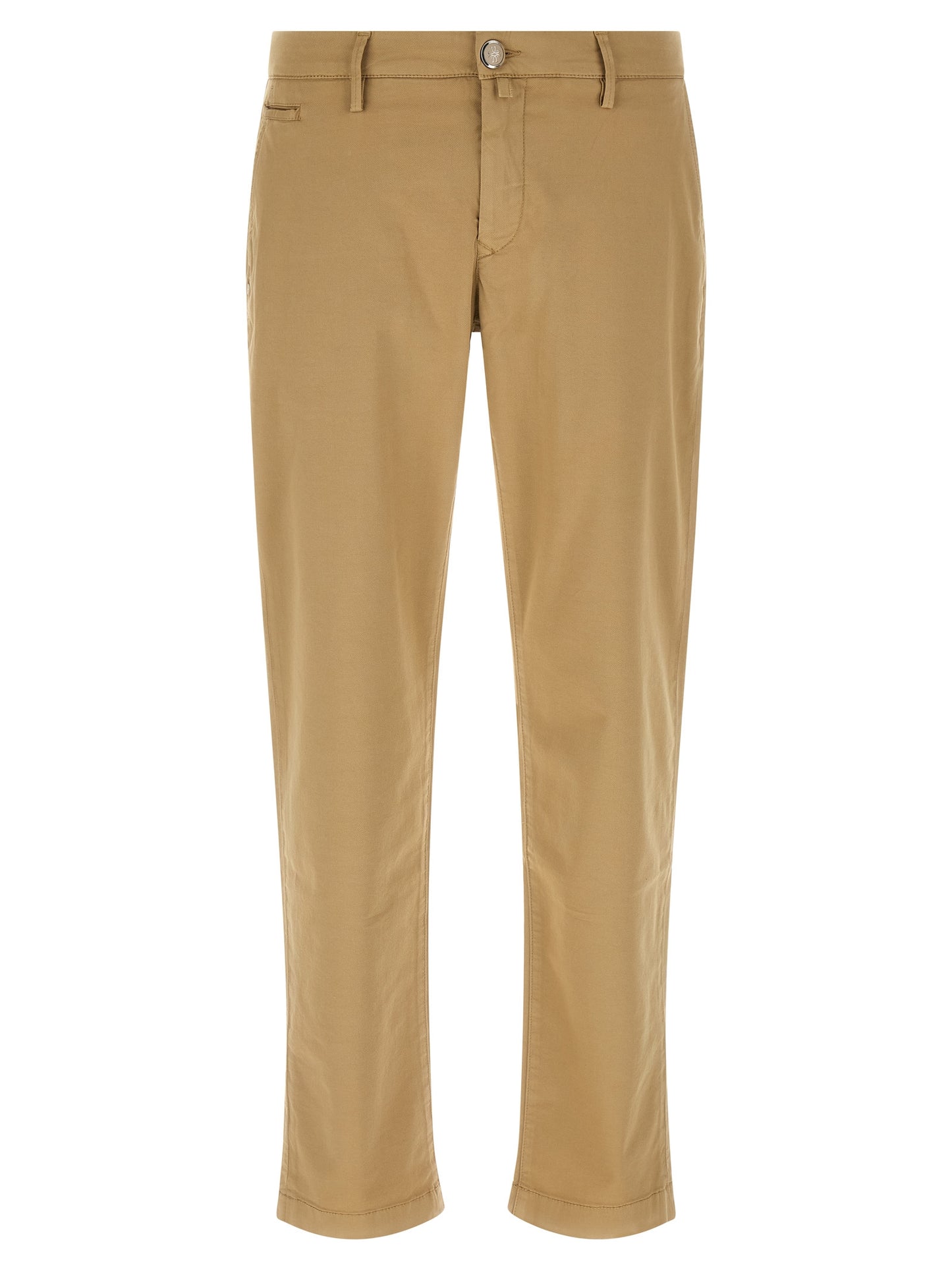Chinos Pants by Jacob Cohen for men in stretch cotton & lyocell beige, featuring a architectural straight-leg with a architectural long and low rise for a refined silhouette.