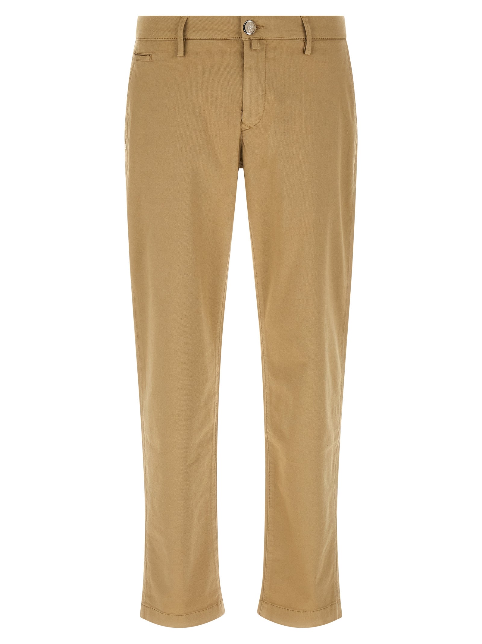 Chinos Pants by Jacob Cohen for men in stretch cotton & lyocell beige, featuring a architectural straight-leg with a architectural long and low rise for a refined silhouette.