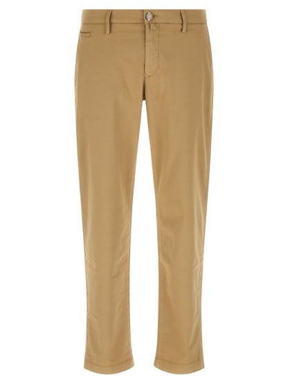 Chinos Pants by Jacob Cohen for men in stretch cotton & lyocell beige, featuring a architectural straight-leg with a architectural long and low rise for a refined silhouette.