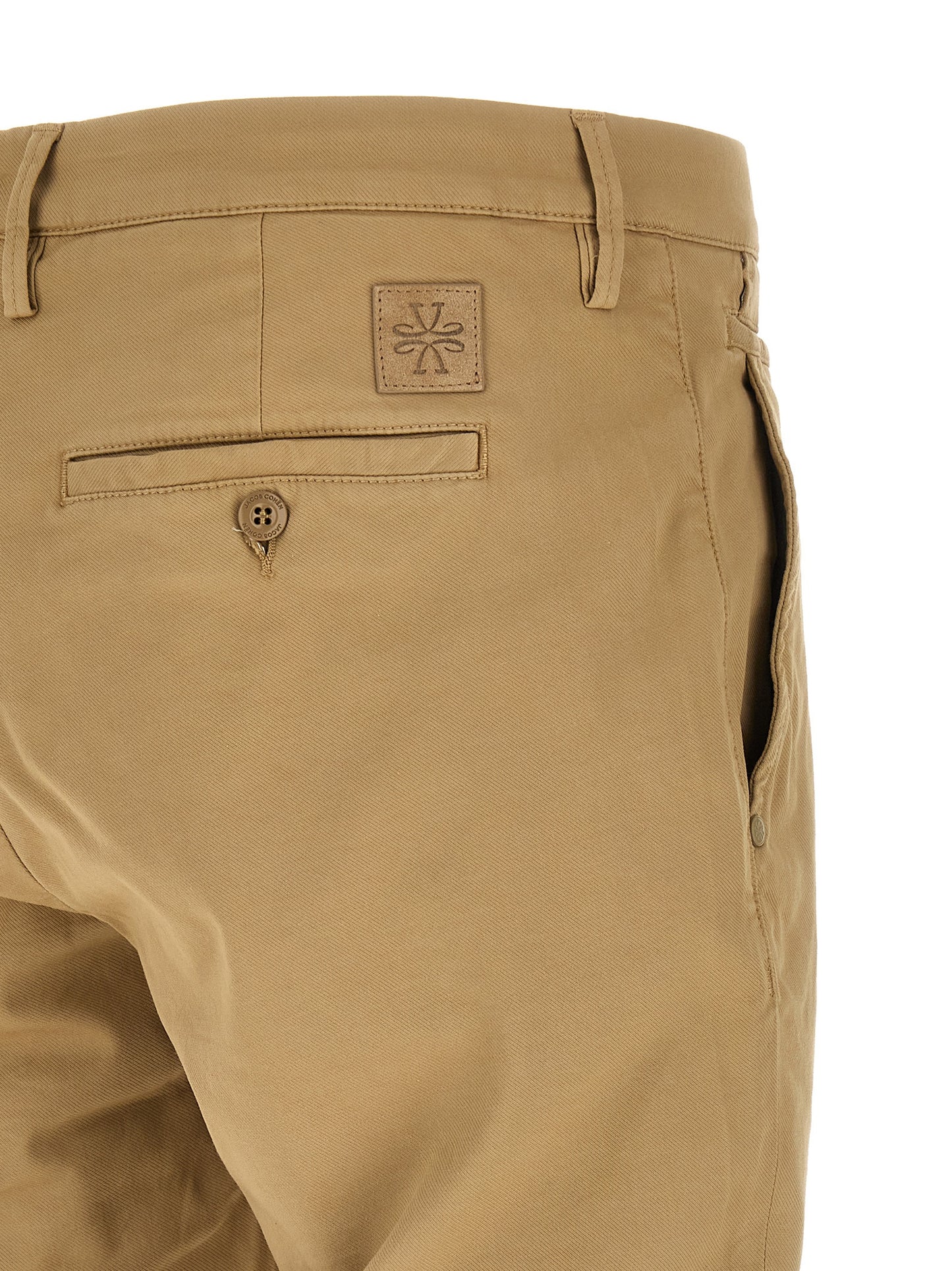 Chinos Pants by Jacob Cohen for men in stretch cotton & lyocell beige features an contemporary silhouette, showcasing a sophisticated straight-leg and long with a refined low rise for a truly contemporary aesthetic.