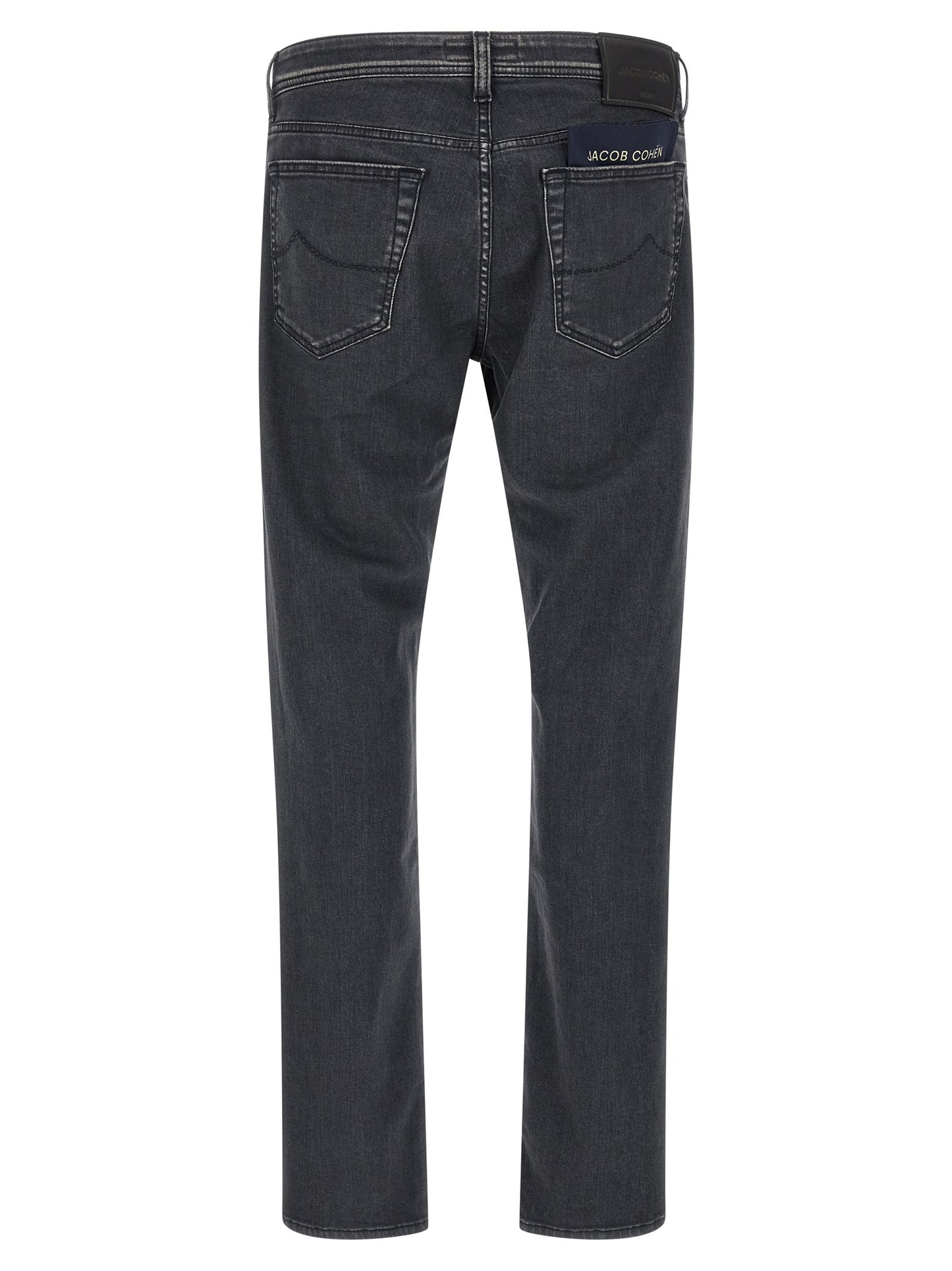 Jeans by Jacob Cohen for men in stretch denim cotton gray features a refined silhouette with a refined straight-leg, defined by a mid rise and a refined long for a refined finish.