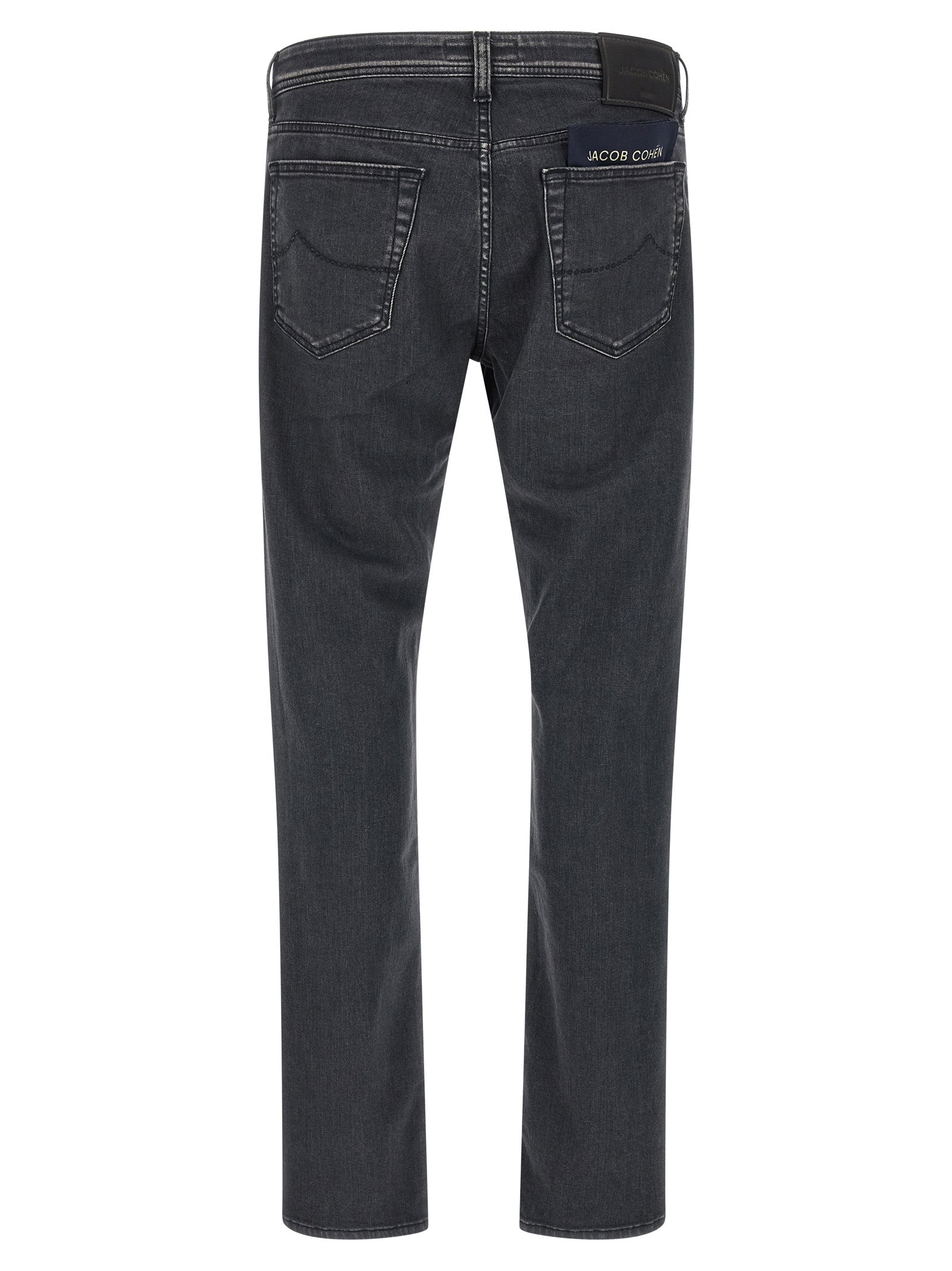 Jeans by Jacob Cohen for men in stretch denim cotton gray features a refined silhouette with a refined straight-leg, defined by a mid rise and a refined long for a refined finish.