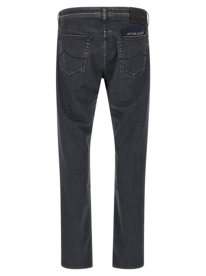 Jeans by Jacob Cohen for men in stretch denim cotton gray features a refined silhouette with a refined straight-leg, defined by a mid rise and a refined long for a refined finish.