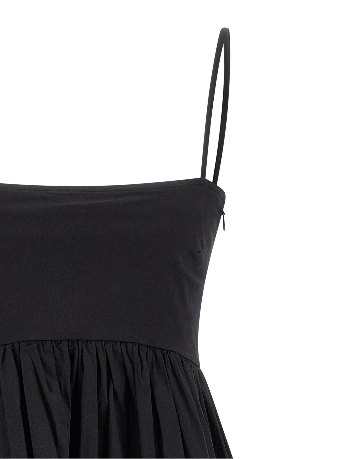 Dress by Ganni for women in stretch organic cotton black features an cute silhouette, detailed with a and square neckline that elegantly flows into a cute short mini.