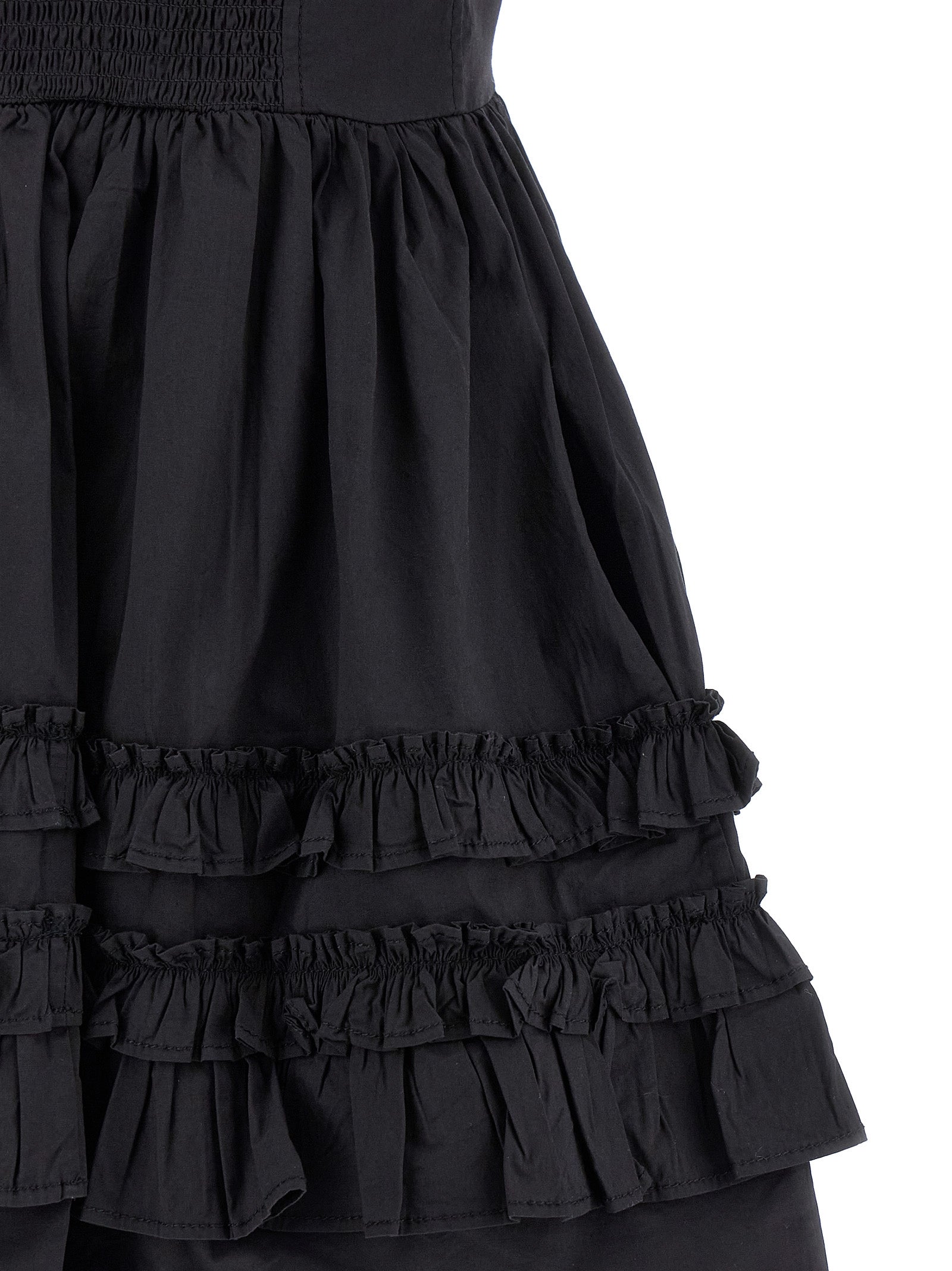 Dress by Ganni for women in stretch organic cotton black showcases a striking silhouette, elegantly detailed with a , refined , and a striking short mini for a striking finish.
