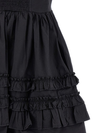 Dress by Ganni for women in stretch organic cotton black showcases a striking silhouette, elegantly detailed with a , refined , and a striking short mini for a striking finish.