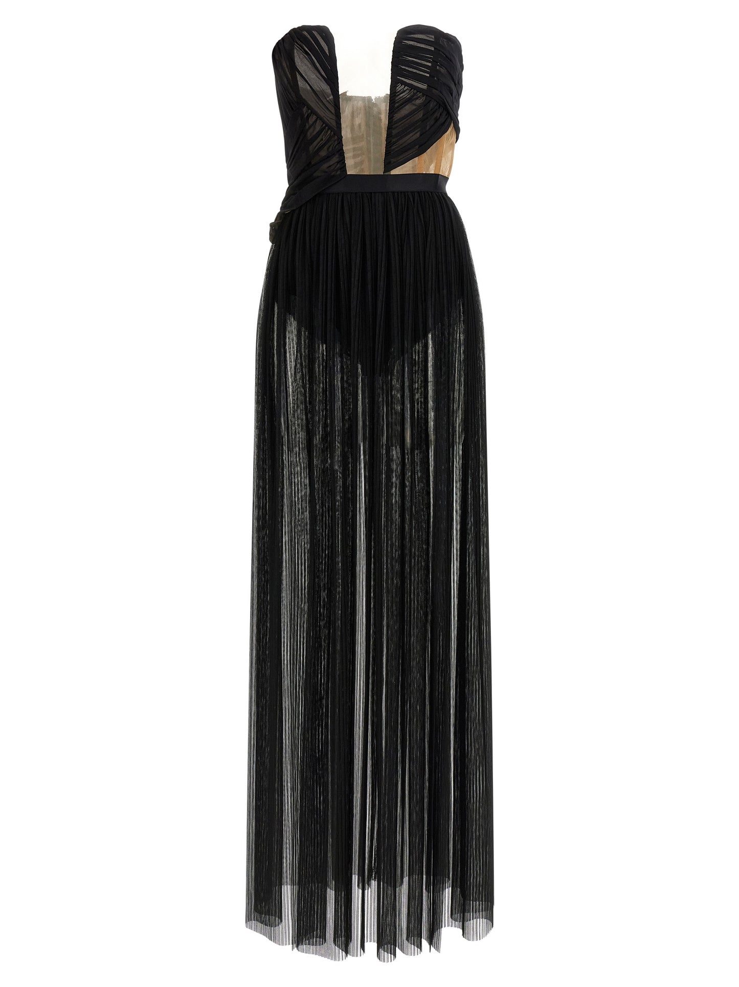 Dress by Nensi Dojaka for women in stretch polyamide viscose black & transparent features an cute silhouette, detailed with a sleeveless and split neckline that elegantly flows into a cute long.
