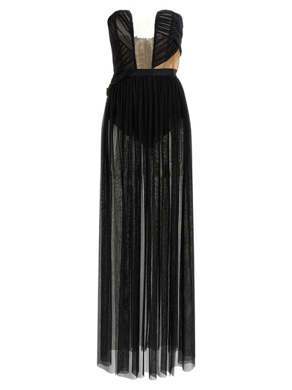 Dress by Nensi Dojaka for women in stretch polyamide viscose black & transparent features an cute silhouette, detailed with a sleeveless and split neckline that elegantly flows into a cute long.