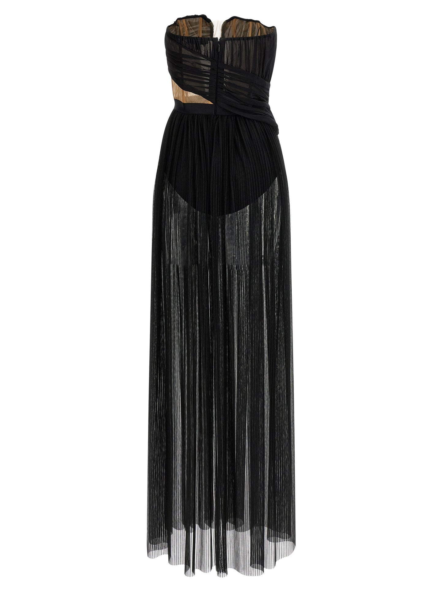 Dress by Nensi Dojaka for women in stretch polyamide viscose black & transparent features an sultry silhouette defined by a split neckline and , falling to an sultry long for a sultry look.