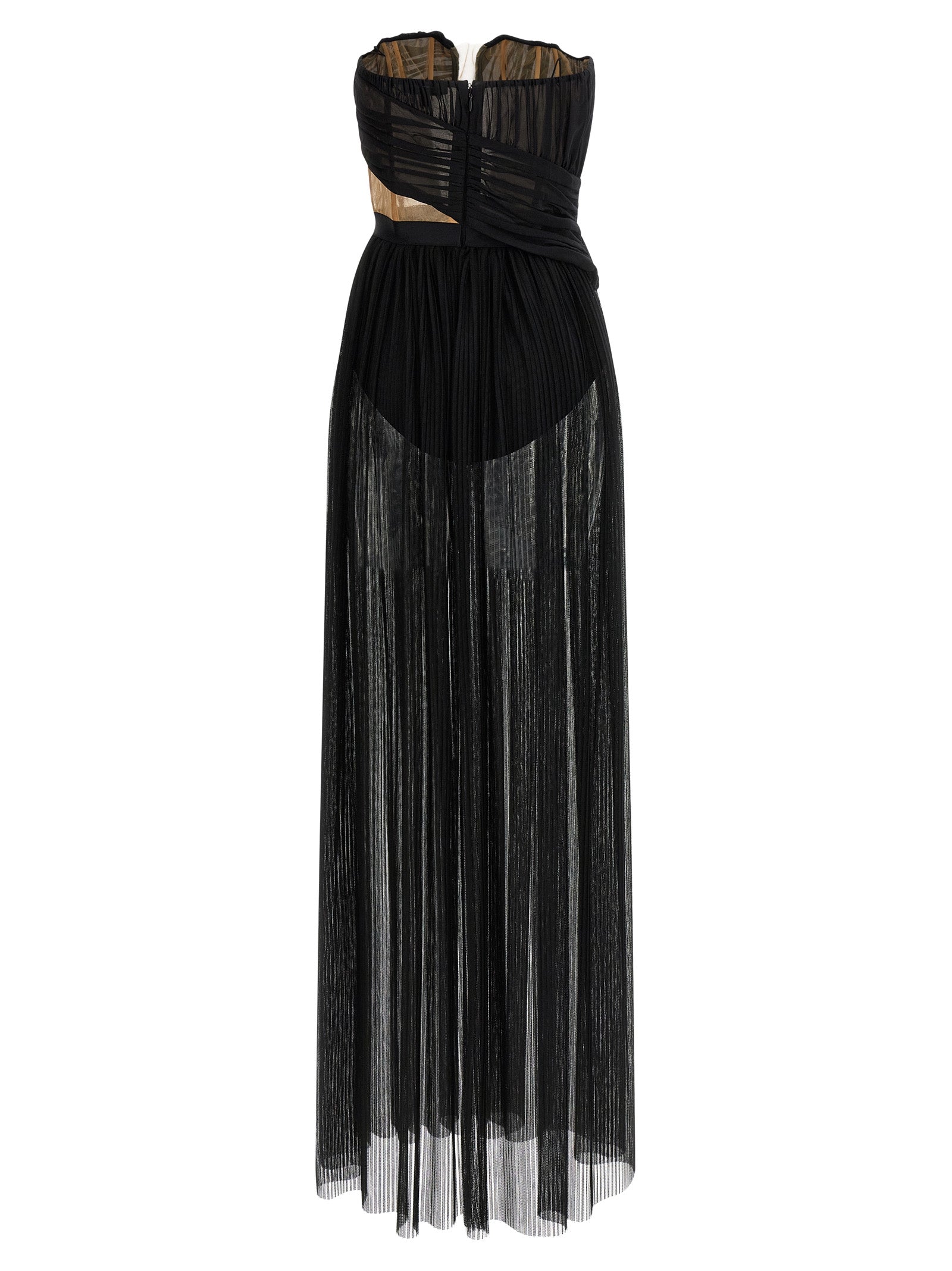 Dress by Nensi Dojaka for women in stretch polyamide viscose black & transparent features an sultry silhouette defined by a split neckline and , falling to an sultry long for a sultry look.