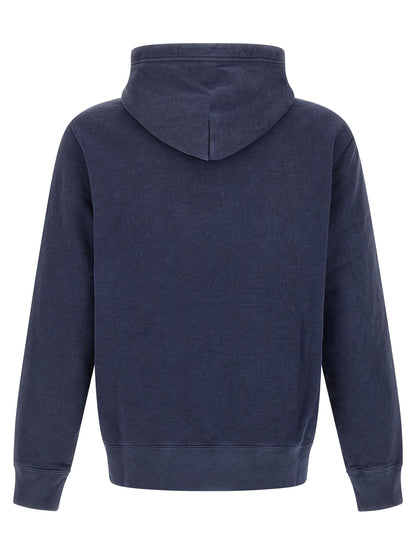 Sweatshirt Hoodie by Polo Ralph Lauren for men in cotton polyester blue & print features a slouchy chic silhouette, detailed with a slouchy chic and a signature hooded neckline for an elevated aesthetic.
