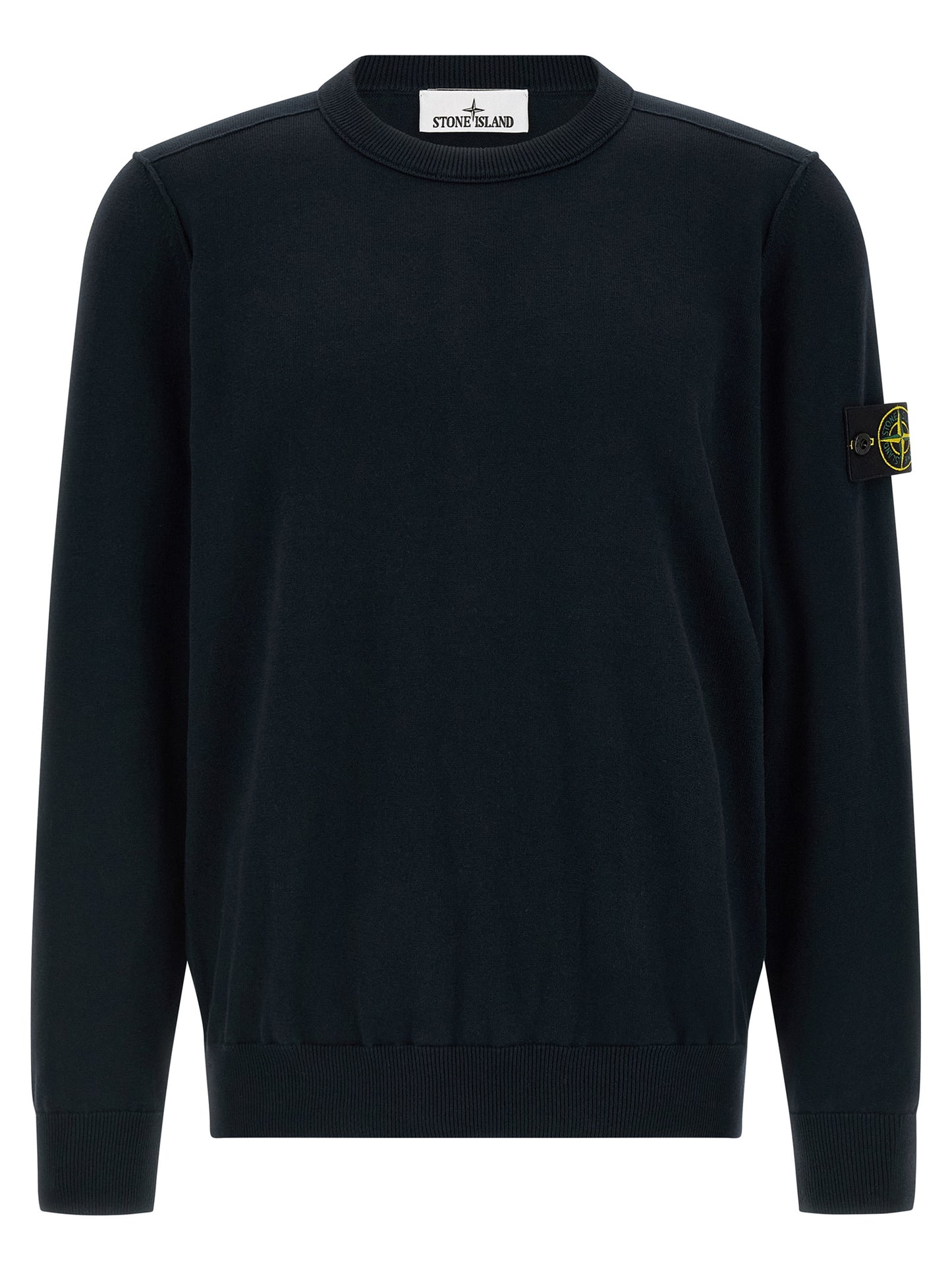 Cardigan by Stone Island for men in organic cotton blue features an crisp silhouette, showcasing a sophisticated crew neckline and detail for a truly crisp finish.