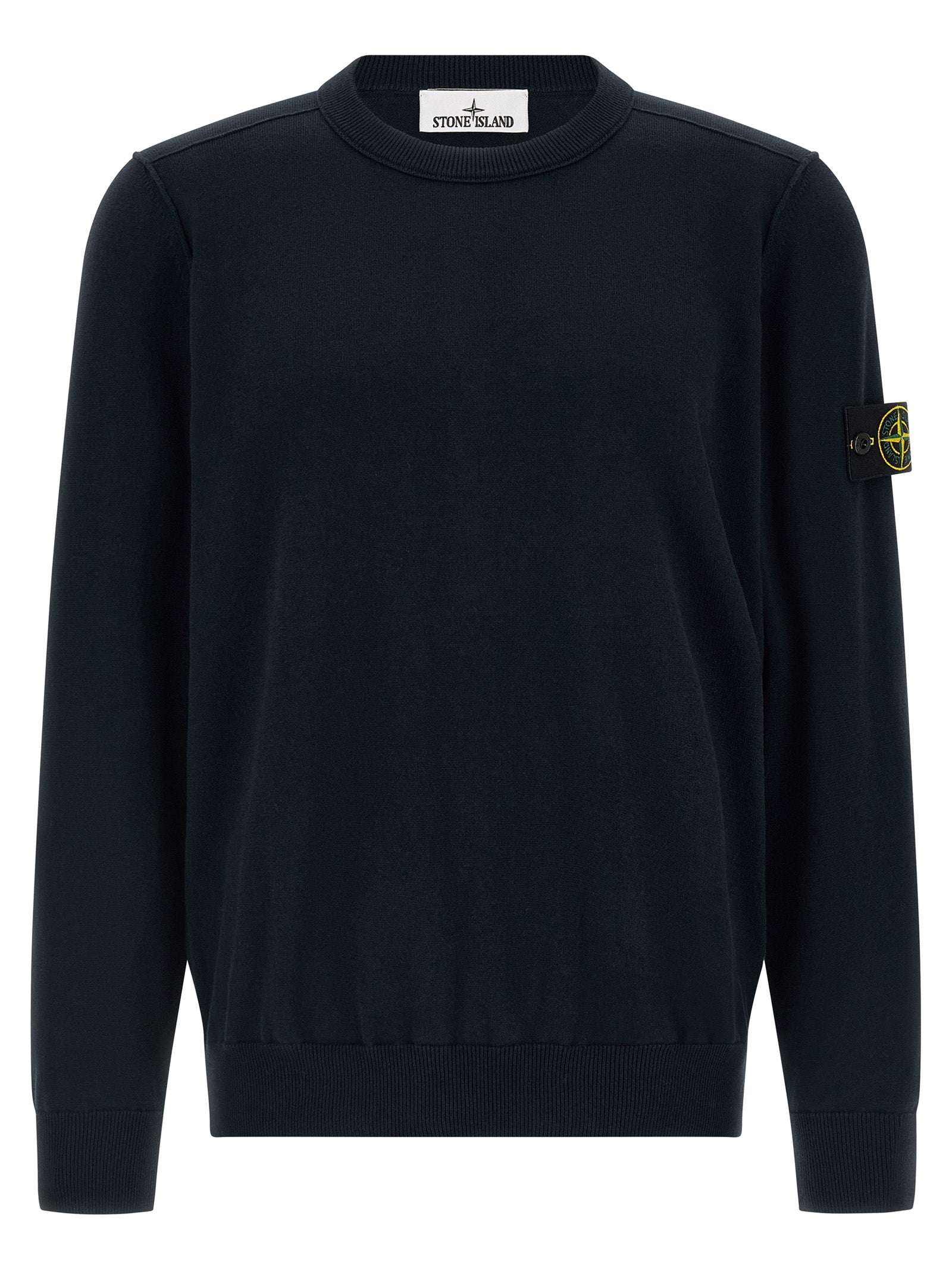 Cardigan by Stone Island for men in organic cotton blue features an crisp silhouette, showcasing a sophisticated crew neckline and detail for a truly crisp finish.